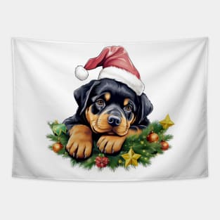 Lazy Rottweiler Dog at Christmas Tapestry