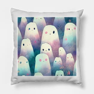 Watercolor kawaii ghosts pattern Pillow