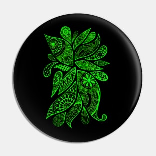 Abstract Zentangle Swirls Design (green on black) Pin