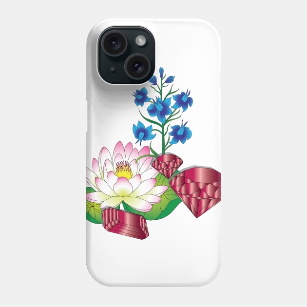 Water Lily and Larkspur Phone Case by OrangeEdenDesigns