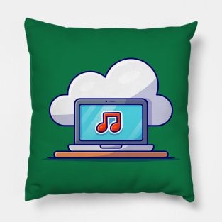 Cloud Music Icon with Laptop and Note of Music Cartoon Vector Icon Illustration Pillow