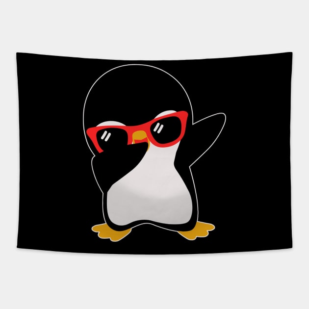 Funny Cool Dabbing Penguin Boy Tapestry by Illustradise