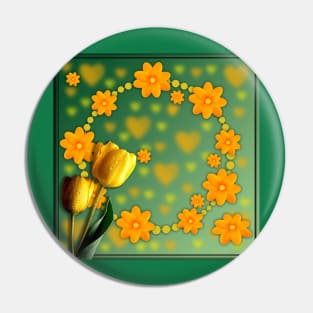 Yellow and orange flowers and hearts Pin