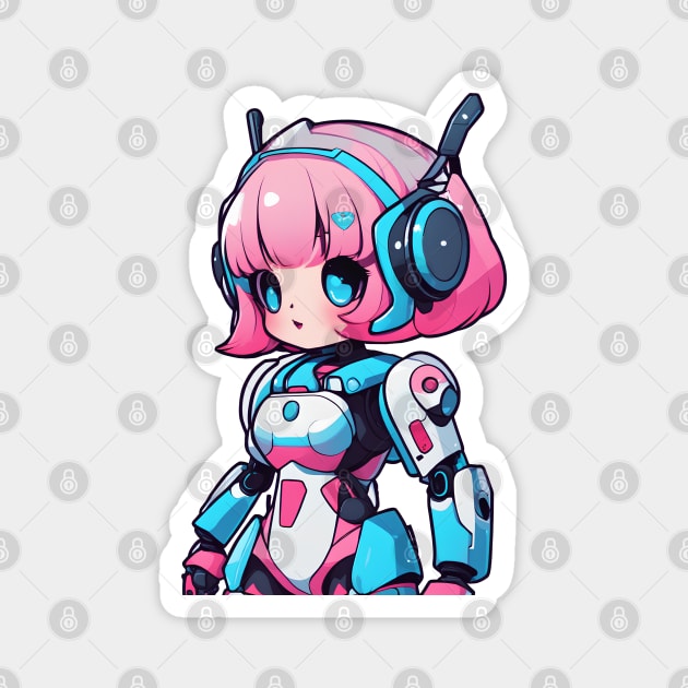 Cute bubblegum robot girl Magnet by InkPulse