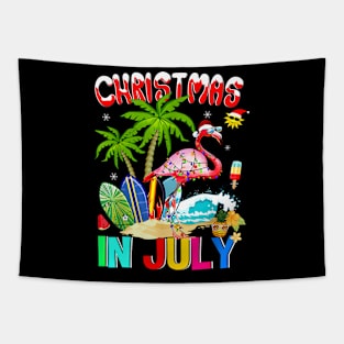 Christmas in July Pink Flamingo Funny Xmas Men Women Kids Tapestry