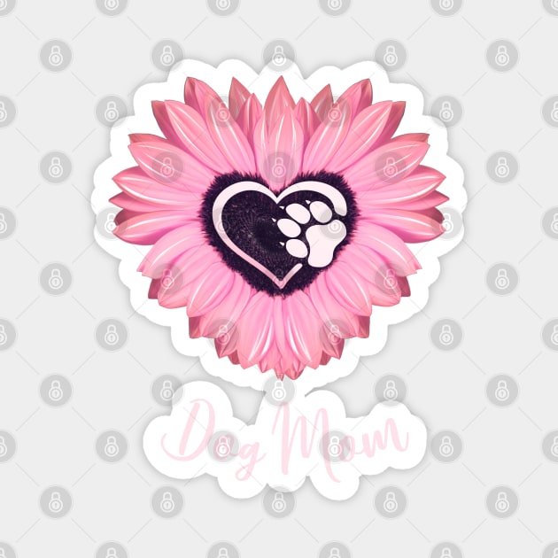 Dog mom pink sunflower paw print Magnet by Collagedream