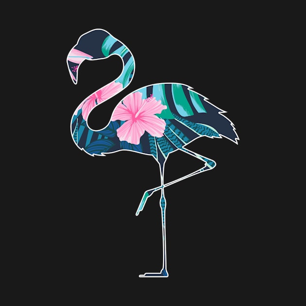 Flamingo with Tropical leaves Pattern, Love Flamingos by dukito