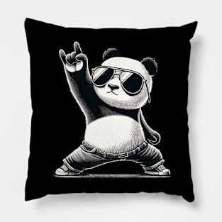 Retro Panda Rock Music Gift Funny Panda Pillow