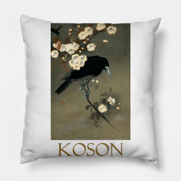 Crow and Blossom by Ohara Koson Pillow by Naves