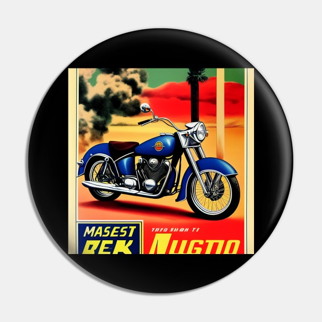 Vintage Metallic Blue Motorcycle Poster Pin by BAYFAIRE