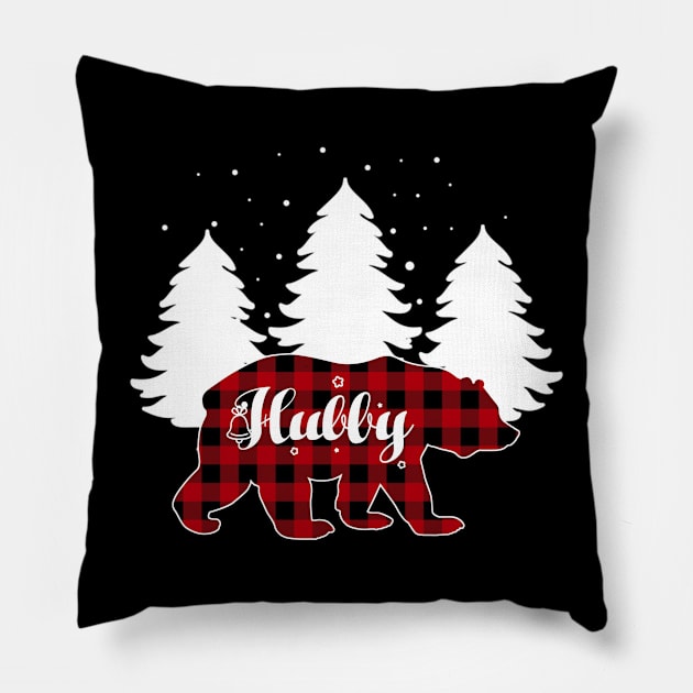 Buffalo Red Plaid Hubby Bear Matching Family Christmas Pillow by Kagina