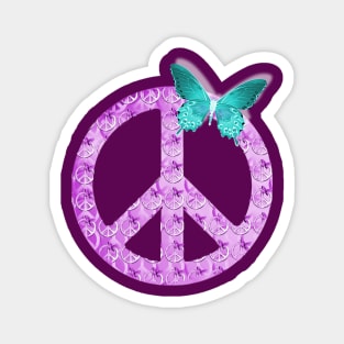 Pastel purple Peace Sign with Turquoise Butterfly Magnet