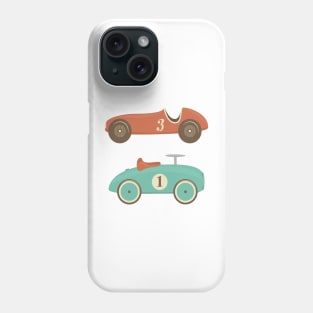 Retro toy racing cars with numbers one and three Phone Case