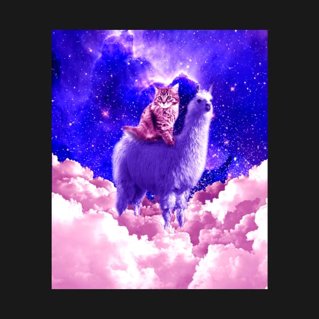 Outer Space Galaxy Kitty Cat Riding On Llama by Random Galaxy