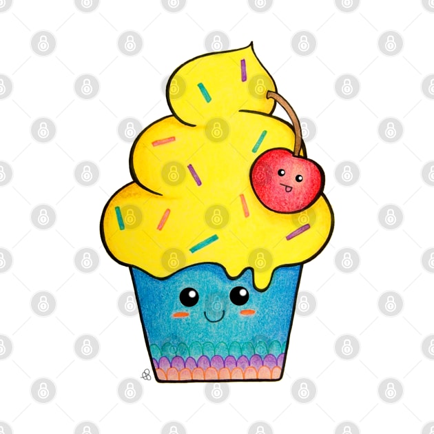 Cute as a Cupcake - Happy Colorful Cupcake With a Cherry on Top by Elinaana