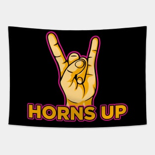 Horns up hand lettering rock and roll art Tapestry