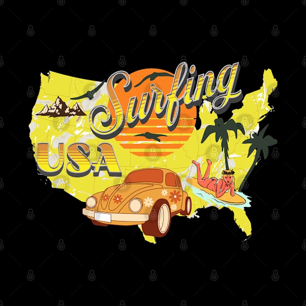 Surfing USA Adventure Retro Label by antarte