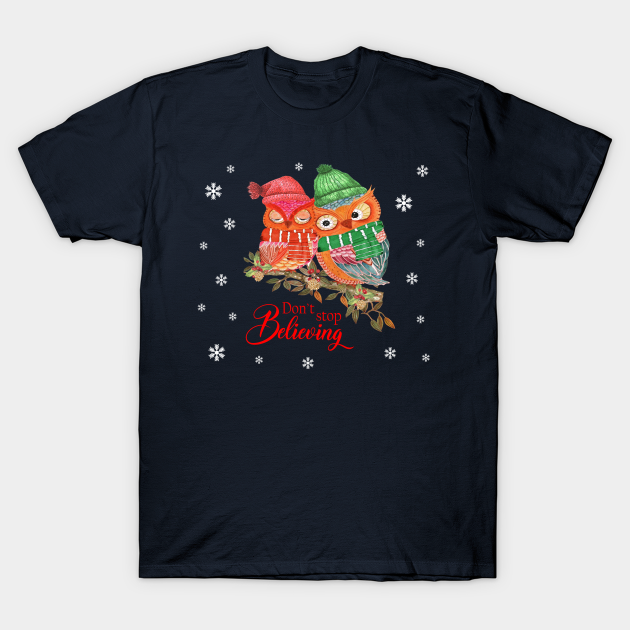 Discover Don't stop believing christmas owls in watercolor - Believe Christmas - T-Shirt