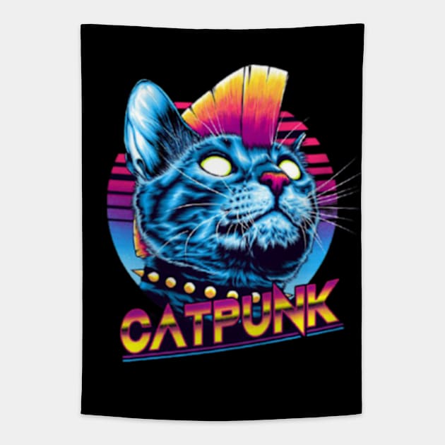 cat punk Tapestry by Yurii