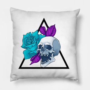 Skull Blue Rose Tattoo Style Pillow