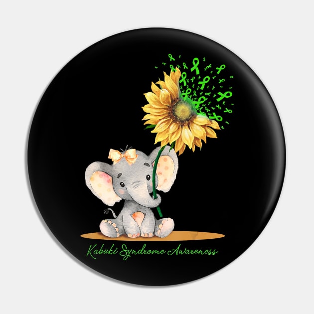 Kabuki Syndrome Awareness Cute Elephant Sunflower Lime Pin by hony.white