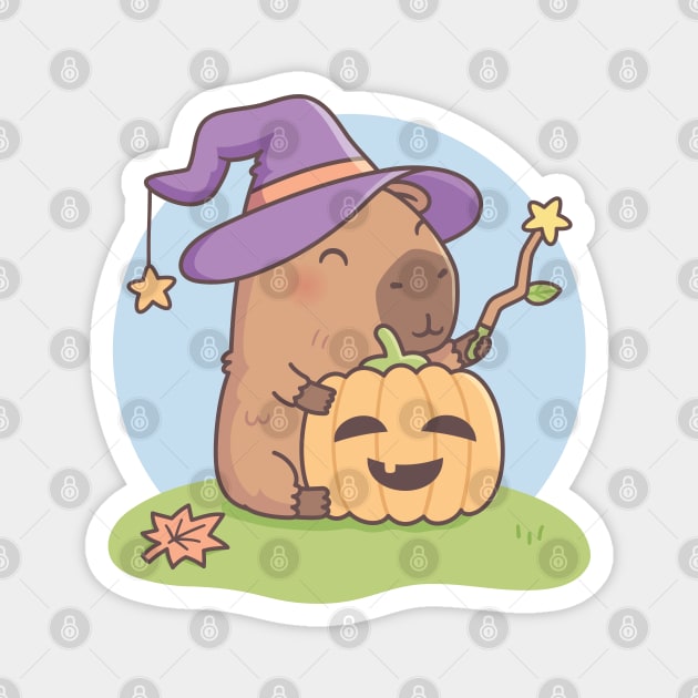 Cute Capybara Wizard and Squash Halloween Magnet by rustydoodle