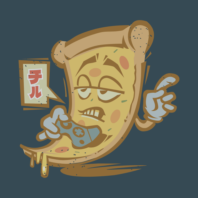 Japanese Vintage Pizza Gamer Saying Chill by ArtOnTheRun