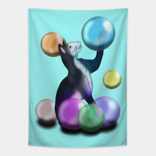 Black Siamese cat with transparent globes Tapestry