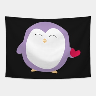 purple penguin with heart Tapestry