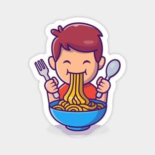 Cute Kid Eat Ramen Noodle Magnet