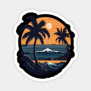 Beautiful Retro, Vintage Sunset, Sea and Palm Trees Magnet