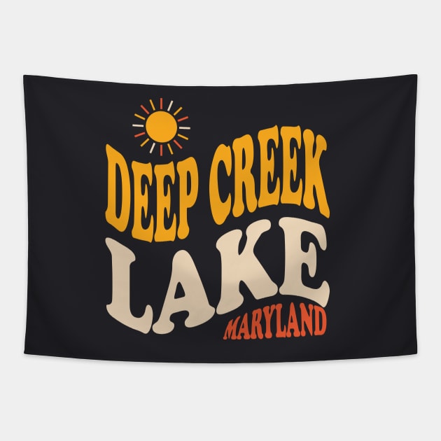 Deep Creek Lake State Park Maryland Retro Sunset Tapestry by PodDesignShop