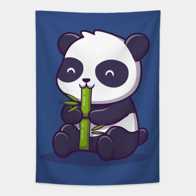 Cute Panda Eat Bamboo Cartoon Vector Icon Illustration (2) Tapestry by Catalyst Labs