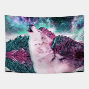 Trippy Psychedelic Wolf In Space Tapestry