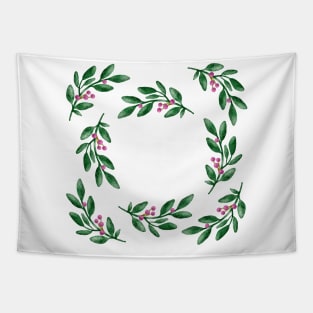 Simple watercolor green branches with pink berries Tapestry