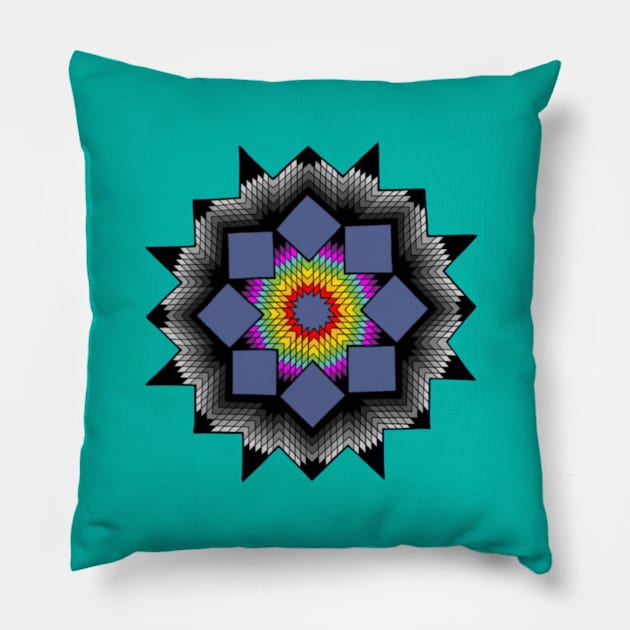 Star Mandala Grey Colorful Pillow by AlmostMaybeNever