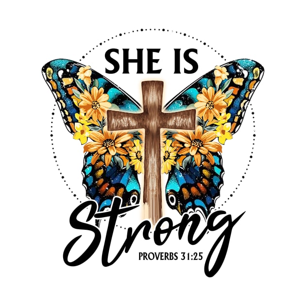 She Is Strong Bible Verse Christian Design by PaperMoonGifts