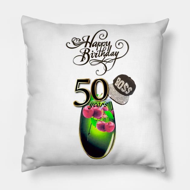 Happy 50th Birthday Pillow by KC Morcom aka KCM Gems n Bling aka KCM Inspirations