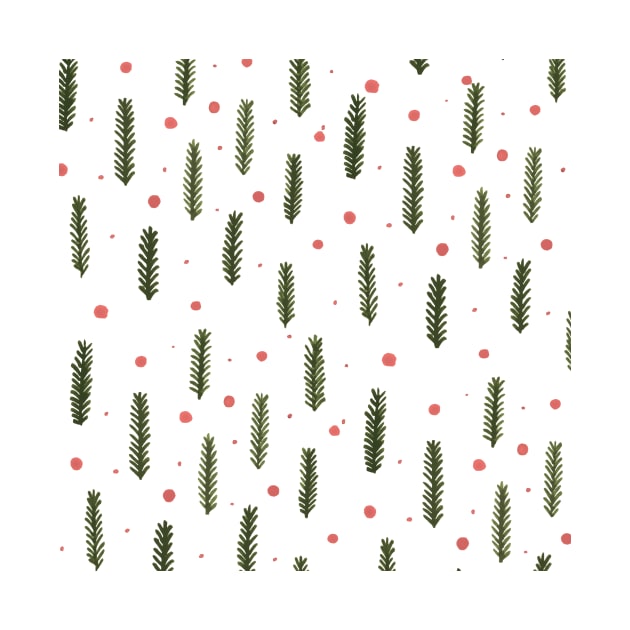 Christmas branches and dots - sap green and coral by wackapacka