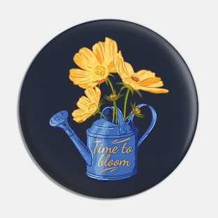 Watering can with yellow cosmic flowers Time to bloom Pin