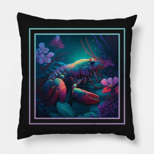 Lobster Shellfish Vibrant Tropical Flower Digital Oil Painting Portrait Pillow