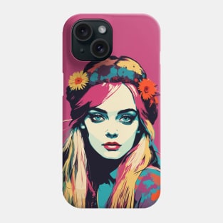 Hippie girl pop art portrait Phone Case