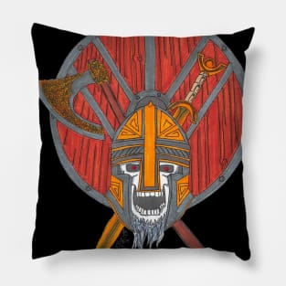 Viking Skull with Shield and Weapons Pillow