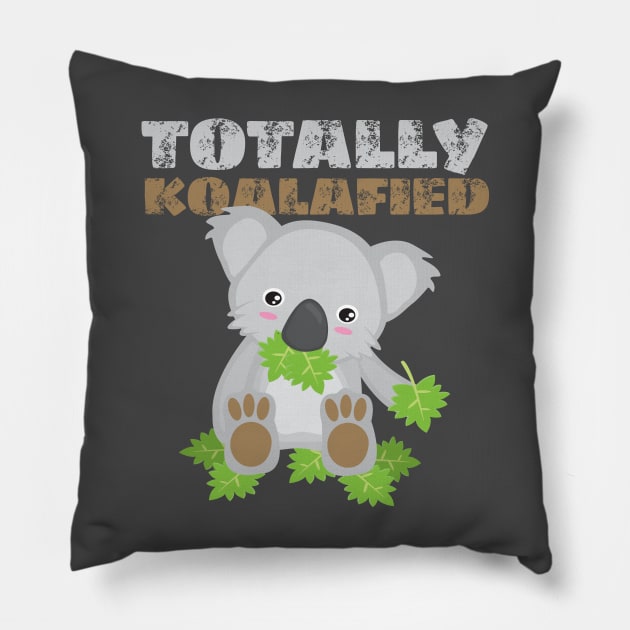 Totally Koalafied cute koala eating leaf design Pillow by Uncle Fred Design