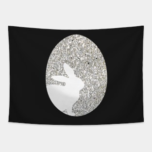 Easter Bunny Silhouette in Silver Faux Glitter Easter Egg Tapestry