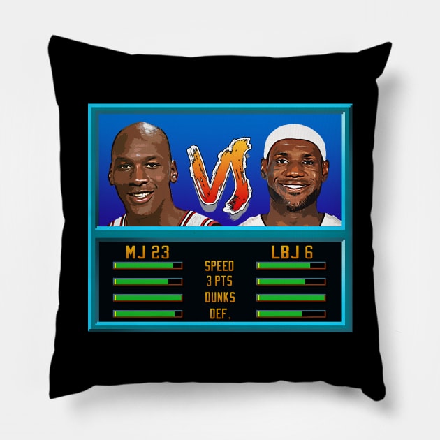 MJ vs LBJ Pillow by Buff Geeks Art