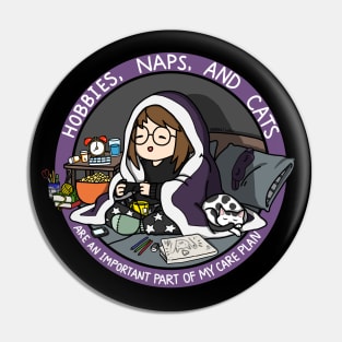 Hobbies, Naps, and Cats (Purple) Pin