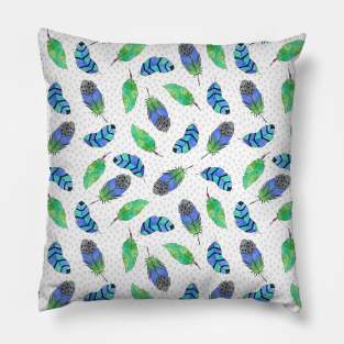 Blue Green Feathers Pillow