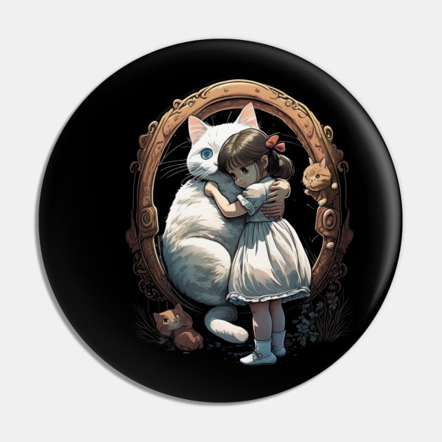 Anime Dream: Girl Embracing a Cat in Enchanting Portal Pin by YUED