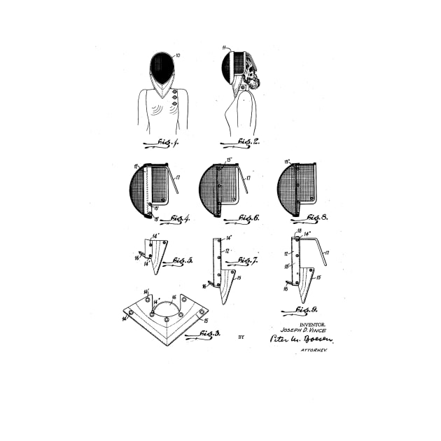 Fencing Mask Vintage Patent Hand Drawing by TheYoungDesigns